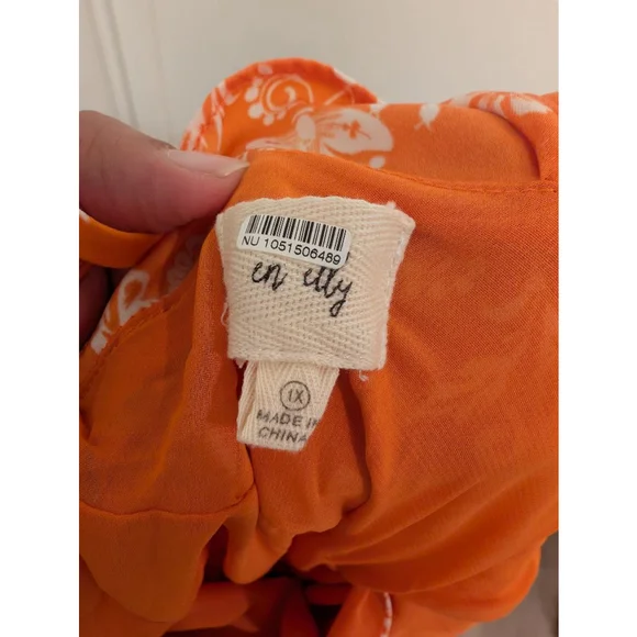 Anthropologie en elly Orange White Floral Ruffle Maxi Dress Plus size 1X Curvy - Picture 4 of 5